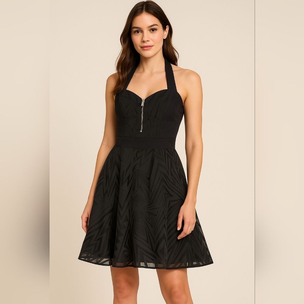 New Karen Millen Black Halter Fit Flare Dress Zip Fairy Whimsical cocktail Sz 10